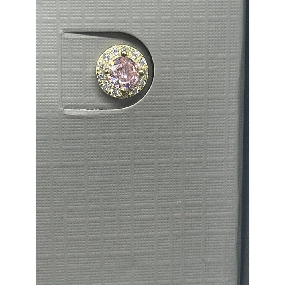 Brilliance Fine Jewelry Gold Over 925 SS Pink & Clear CZ Halo Stud Earrings